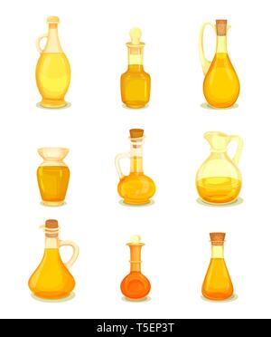 Olio isolato liquido in bottiglia o vaso. Bevanda oleosa Illustrazione Vettoriale