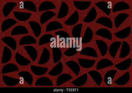 Nero semicirconferenze casuale sulla tela rossa sullo sfondo. Abstract forme geometriche pattern in stile retrò per tessuto decor. Foto Stock