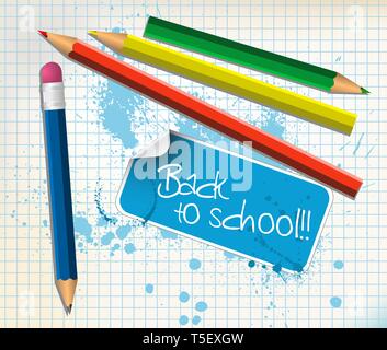 Si torna a scuola poster con matite colorate Illustrazione Vettoriale
