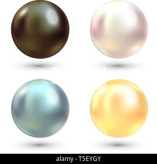 Realistica perle varicolored vector set. Perla Preziosa in forma di sfera. Pearl è di lusso pietra lucida illustrazione Illustrazione Vettoriale