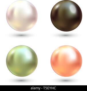 Realistica perle varicolored vector set. Perla Preziosa in forma di sfera. Pearl è di lusso pietra lucida illustrazione Illustrazione Vettoriale