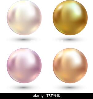 Realistica perle varicolored vector set. Perla Preziosa in forma di sfera. Pearl è di lusso pietra lucida illustrazione Illustrazione Vettoriale