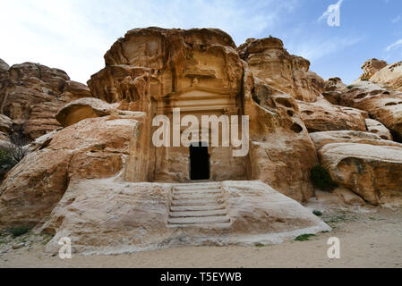 Le antiche rovine di Nabataean di Little Petra in Giordania. Foto Stock