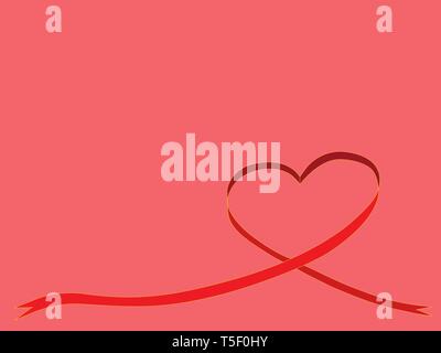 Nastro rosso a forma di cuore su sfondo rosso per il giorno di San Valentino Illustrazione Vettoriale