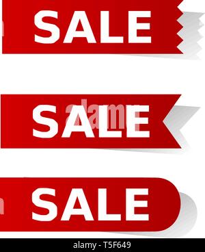 Imposta etichetta rossa vettore di vendita su uno sfondo bianco. Illustrazione Vettoriale