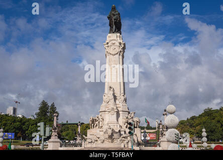 Statua di Sebastiao Jose de Carvalho e Melo, primo marchese di Pombal al Marchese di Pombal di Lisbona, Portogallo Foto Stock