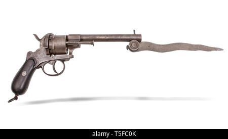 Il francese pinfire revolver con la piegatura bayounet, secolo XIX Foto Stock