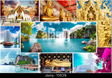 La Thailandia e phuket collage.paesaggio paesaggio e il concetto di viaggio design.vacanza e vacanze sfondo Foto Stock