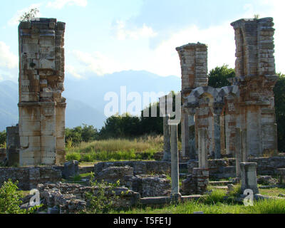 Filippoi (Filippi) anfiteatro rovine vicino a Kavala, Grecia settentrionale Foto Stock