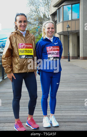 Lily pernici e Charlotte Purdue sono visibili durante il British atleti foto Maratona chiamata al Tower Hotel di Londra. Foto Stock