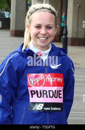 Charlotte Purdue presso il British corridori Photocall per partecipare alla maratona di Londra del 2019 al di fuori del Tower Hotel gara HQ Foto Stock