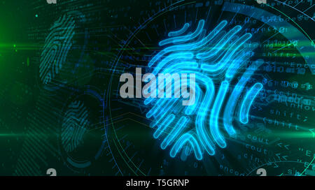 La protezione digitale da autorizzazione di impronte digitali sulla cyber sfondo. Identificazione personale e la tecnologia digital security con la mano la verifica del dito Foto Stock