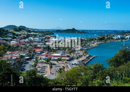 Caraibi Antille, Sint Maarten, vista su Marigot, Oltremare Francia Foto Stock