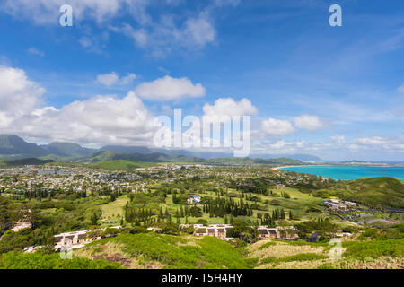Stati Uniti d'America, Hawaii, Oahu Kailua, vista dalla scatola di pillole Lanikai Trail, Kaiwa Ridge Trail Foto Stock