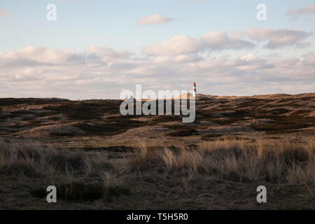 Germania Sylt, Schleswig Holstein Wadden Sea National Park, paesaggio di dune, Ellenbogen, faro elenco Ost Foto Stock