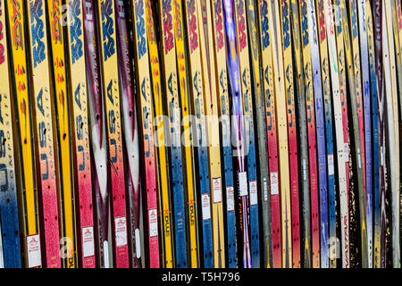 Recinzione fabbricato dal vecchio sci alpino; Salida; Colorado; USA Foto Stock