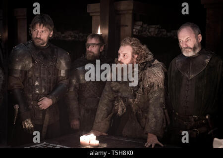 Nikolaj Coster-Waldau, Richard Dormer, Kristofer Hivju, Liam Cunningham, 'Gioco di troni' Stagione 8, episodio 2 (2019) Photo credit: Helen Sloan-HBO / Hollywood Archive Foto Stock