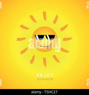 Sorridenti sun con occhiali da sole su sfondo giallo illustrazione vettoriale EPS10 Illustrazione Vettoriale