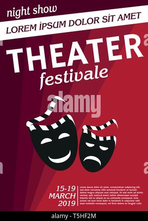 Festival di teatro banner design rosso. Illustrazione Vettoriale modello in sfondo rosso Illustrazione Vettoriale