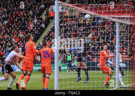 Il 13 aprile 2019 , Bramall Lane, Sheffield, Inghilterra; Sky scommessa campionato, Sheffield Regno vs Millwall ; David Martin (16) del Millwall fa un polpastrello salva Credito: Mark Cosgrove/News immagini English Football League immagini sono soggette a licenza DataCo Foto Stock