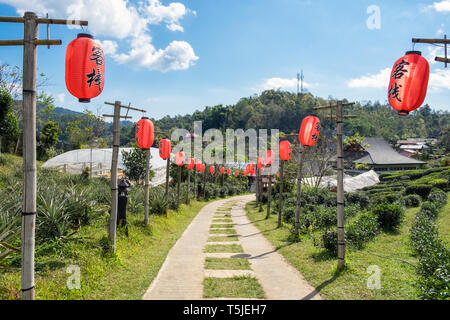 Percorso decorare con rosso lanterna cinese nel villaggio di tribù Foto Stock