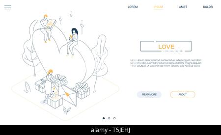 Il giorno di San Valentino - linea uno stile di design isometrica banner web Illustrazione Vettoriale