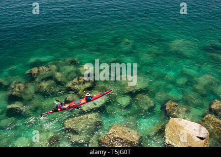 Kayak di mare, Espiritu Santo Isola, Baja California Sur, Messico. Foto Stock