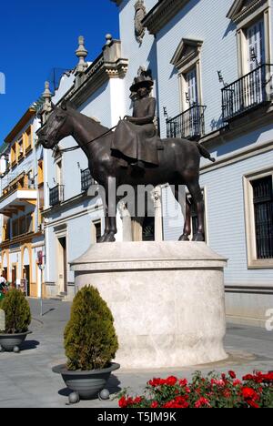 Statua della contessa di Barcellona a cavallo (Condesa de Barcelona), Siviglia, provincia di Siviglia, in Andalusia, Spagna. Foto Stock