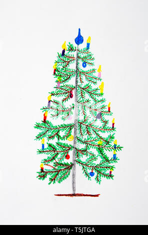 Disegno per bambini di albero di Natale decorato Foto Stock
