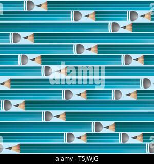 Seamless sfondo blu con matite, illustrazione vettoriale Illustrazione Vettoriale