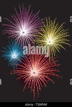 Abstract illustrazione vettoriale di fuochi d'artificio su sfondo nero Illustrazione Vettoriale