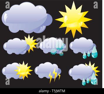 Set di vetro icone meteo, illustrazione vettoriale Illustrazione Vettoriale