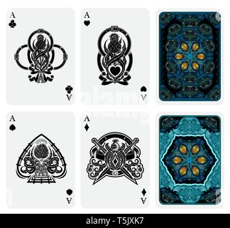 Set da quattro assi della scheda con diverse facce in Scozia con stile con il thistle pattern e due spalle con tute astratto Illustrazione Vettoriale