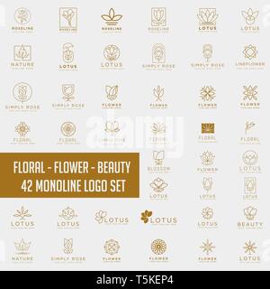Fiore di loto la linea Logo collection abstract Beauty Spa Salone cosmetici di marca stile lineare Illustrazione Vettoriale