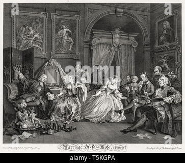 William Hogarth, matrimonio à la mode: il wc scena, incisione, 1745 Foto Stock