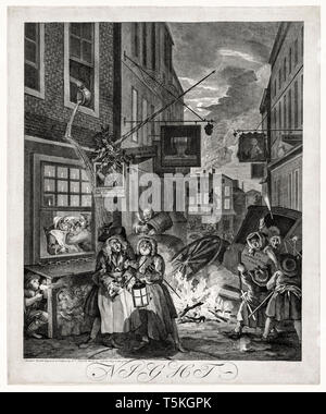 William Hogarth, quattro volte al giorno: Notte, incisione, 1738 Foto Stock