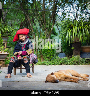 Donna di Red Dzao minoranza etnica Popolo di Sapa, il Vietnam Asia Foto Stock