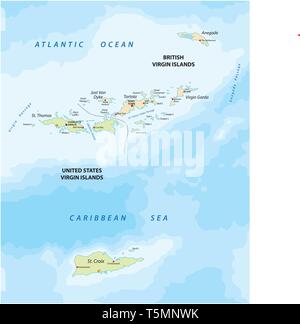 Stati Uniti e Isole vergini britanniche mappa vettoriale Illustrazione Vettoriale