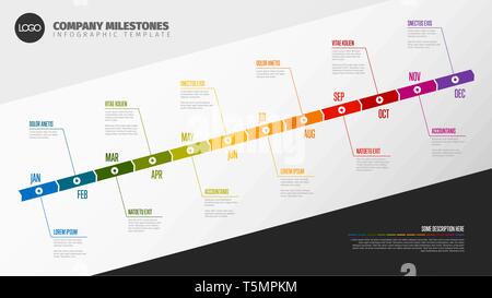 Anno intero modello timeline con tutti i mesi su un piano orizzontale di linea di tempo Illustrazione Vettoriale