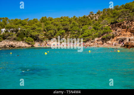 Cala Saladeta Beach. Sant Antoni de Portmany comune. Isola di Ibiza. Le Baleari. Isole. Spagna Foto Stock