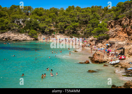 Cala Saladeta Beach. Sant Antoni de Portmany comune. Isola di Ibiza. Le Baleari. Isole. Spagna Foto Stock