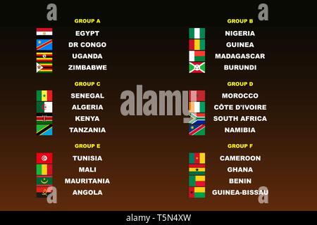 Africa Unite calcio gruppi. Tutti i flag Illustrazione Vettoriale