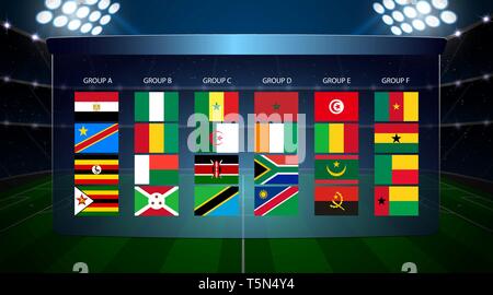 Africa Unite calcio gruppi. Tutti i flag Illustrazione Vettoriale