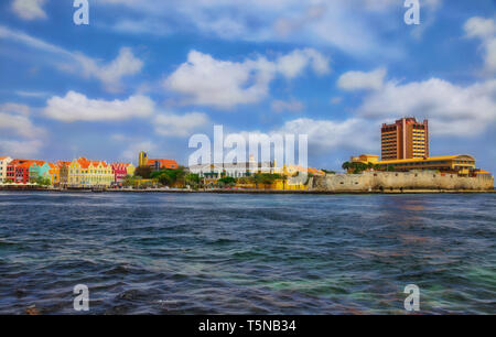 Willemstad, Curasao - Aprile 02, 2014: Willemstad con la sua fortezza medievale. Curacao è un isola nel sud dei Caraibi. Foto Stock
