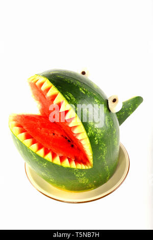 Anguria - Shark Shark scolpito in un cocomero Foto Stock