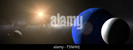 Pianeta Nettuno con il suo luna Triton e alcune altre lune Foto Stock