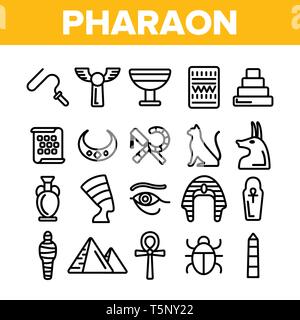 Il faraone, Egitto re vettore di linea sottile set di icone Illustrazione Vettoriale
