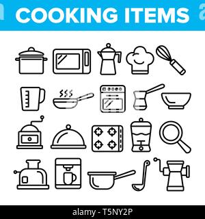 La cottura di oggetti vettore di linea sottile set di icone Illustrazione Vettoriale