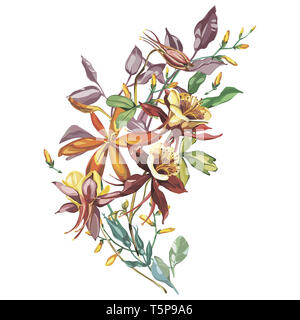 Acquerello splendida fioritura il ramo di fiori. Romantico e estate concetto invito dello sfondo. Foto Stock