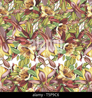 Eleganza seamless pattern in stile vintage con fiori Crocosmia. Foto Stock